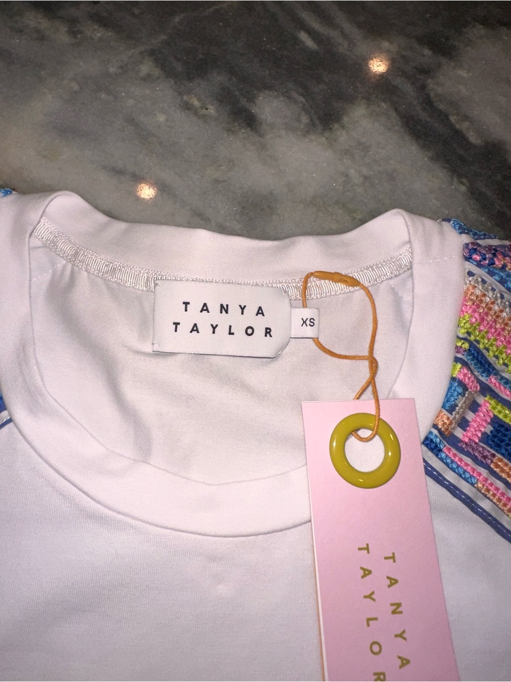 NWT Tanya Taylor Size XS Maddie Top Women’s White Embroidered Striped Sleeves - Picture 8 of 15